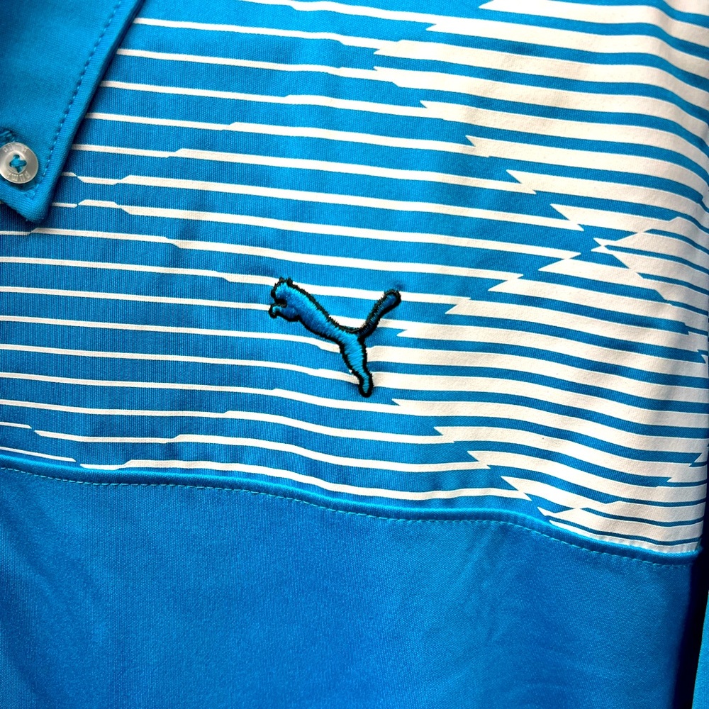 Puma Golf Polo Shirt XL Dry Cell Blue / White Stripes / Diamonds - Picture 2 of 6